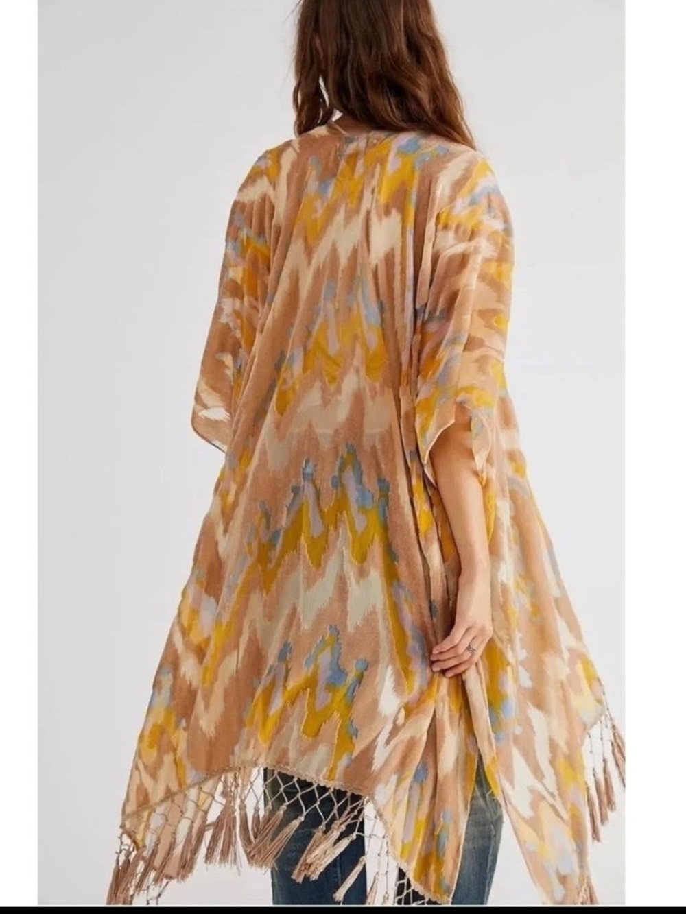NWT Free People Mellow Yellow Dripping Burnout Velvet Kimono Duster Boho Hippie